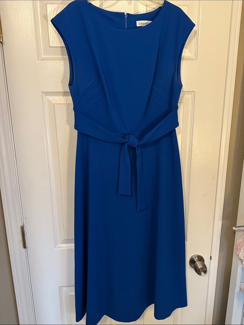 Calvin Klein Cobalt Blue Sleeveless Belted Midi Dress